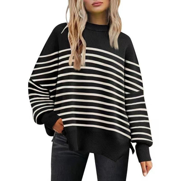 Women's Crewneck Batwing Striped Sweaters