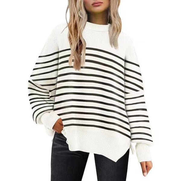 Women's Crewneck Batwing Striped Sweaters