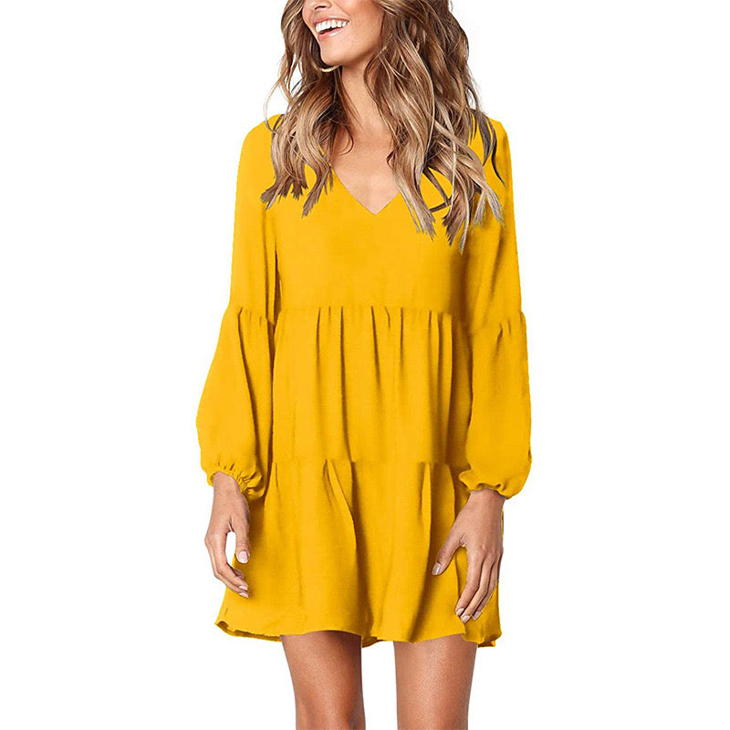 Women Summer V Neck Loose Shift Dresses