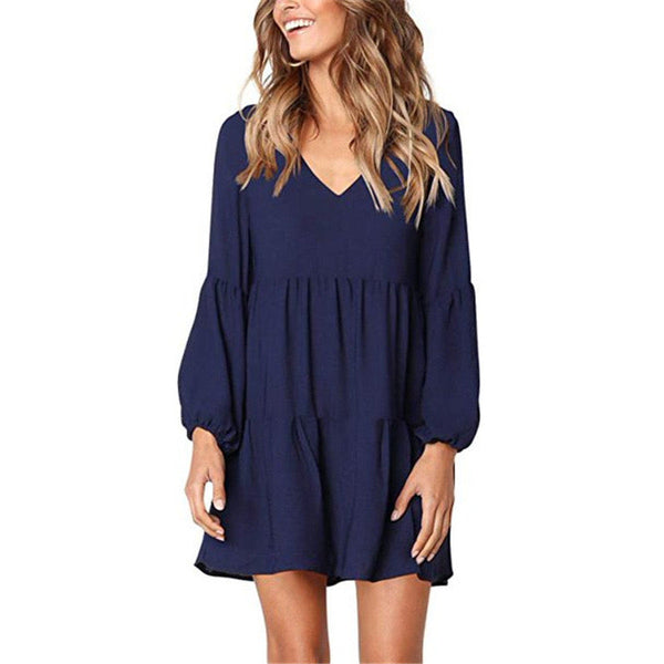 Women Summer V Neck Loose Shift Dresses