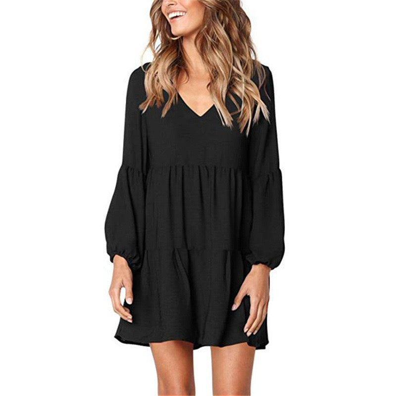 Women Summer V Neck Loose Shift Dresses