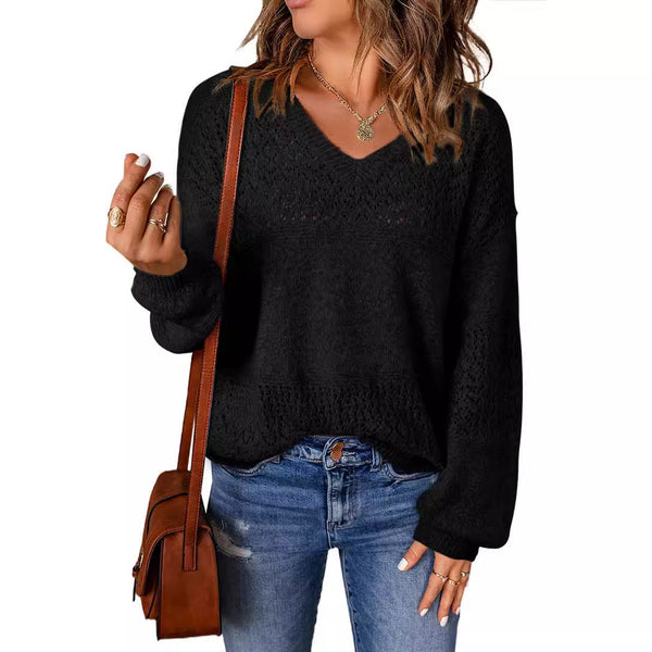 Womens Casual Long Sleeve V Neck Pullover Sweater