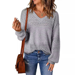 Womens Casual Long Sleeve V Neck Pullover Sweater