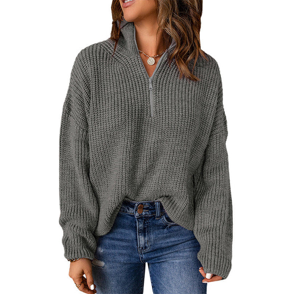 Long Sleeve Knit Sweaters 1/4 Zip Pullover Tops