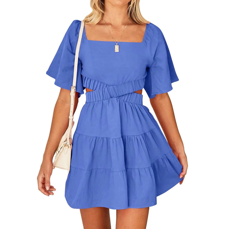 Square Neck Casual Short Sleeves Mini Dress