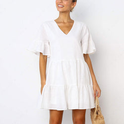 V Neck Cute Shift Loose Swing Mini Dress