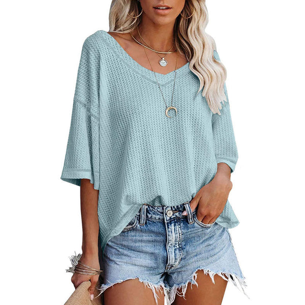 Oversized Short Sleeve Casual V Neck Shirts