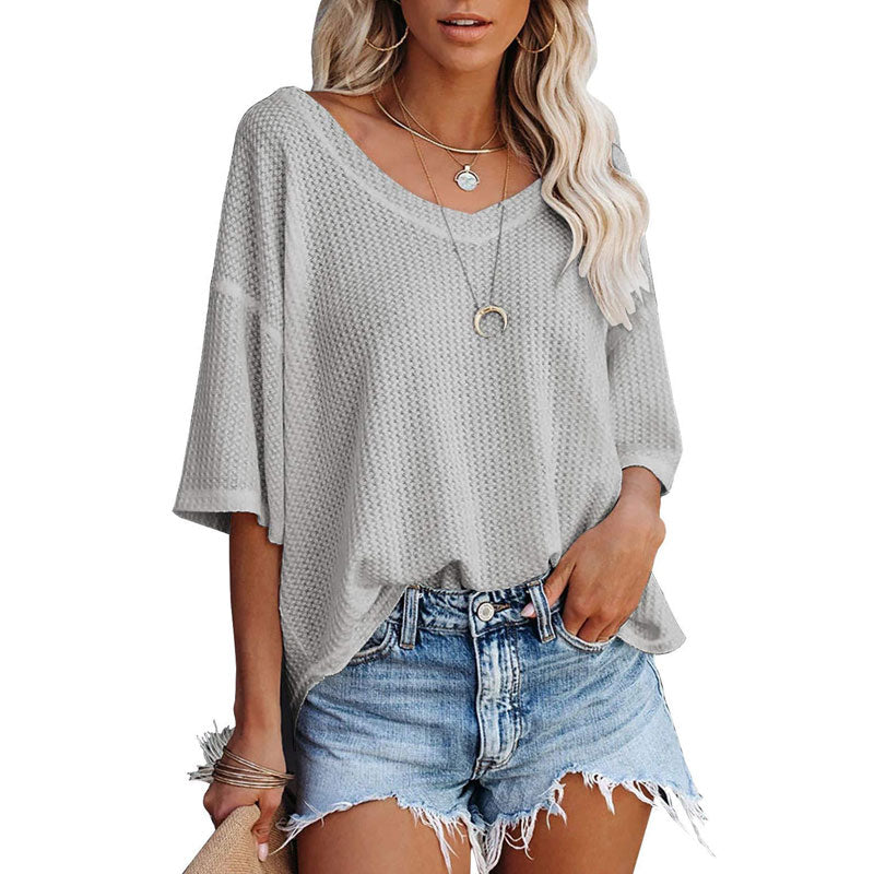 Oversized Short Sleeve Casual V Neck Shirts