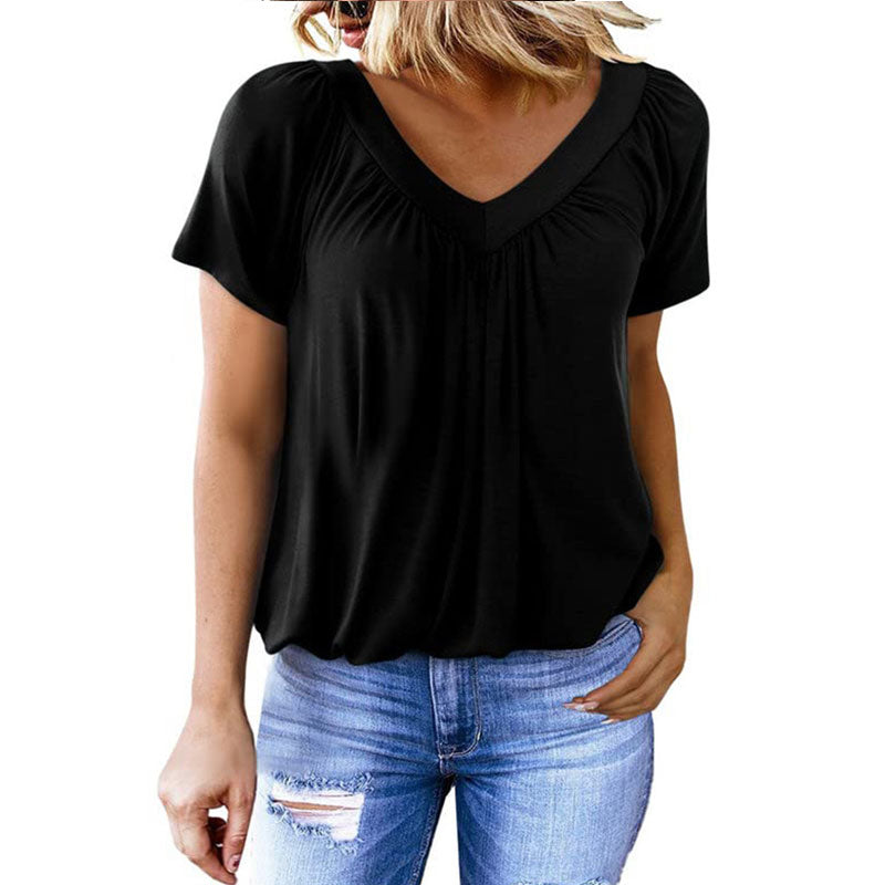 Casual Short Sleeve V Neck Tops