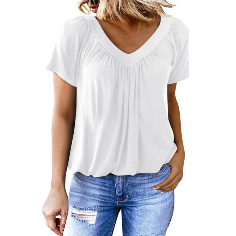 Casual Short Sleeve V Neck Tops