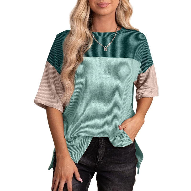 Short Sleeve Crewneck Color Block Shirt