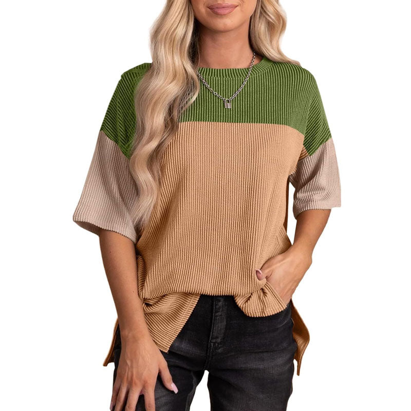 Short Sleeve Crewneck Color Block Shirt