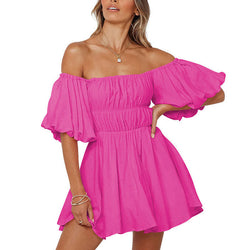 Womens Off The Shoulder Lantern Sleeve Mini Dress