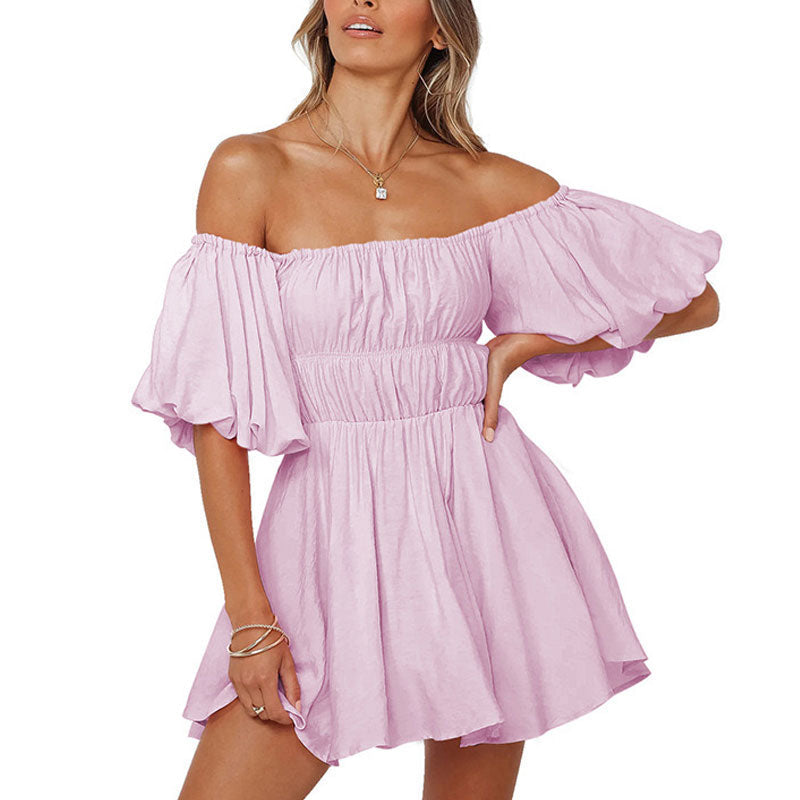 Womens Off The Shoulder Lantern Sleeve Mini Dress