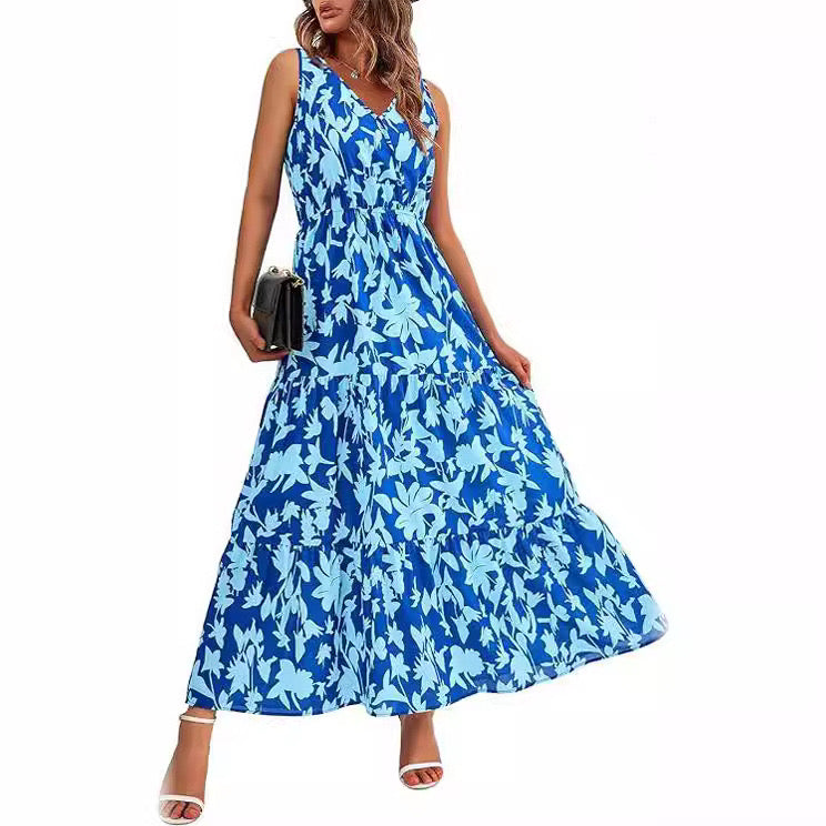 Women Casual Sleeveless Floral Long Maxi Dresses