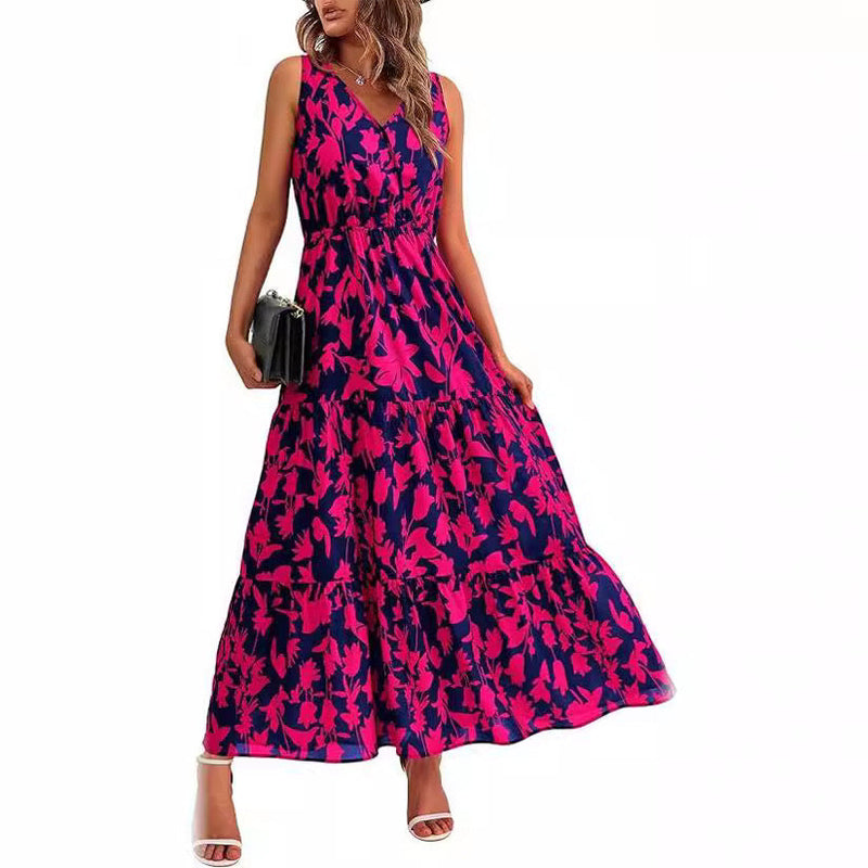 Women Casual Sleeveless Floral Long Maxi Dresses