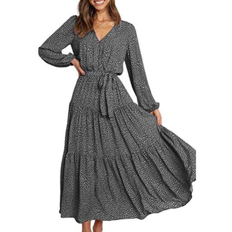 Womens Long Sleeve Wrap V Neck Ruffle Floral Maxi Dress