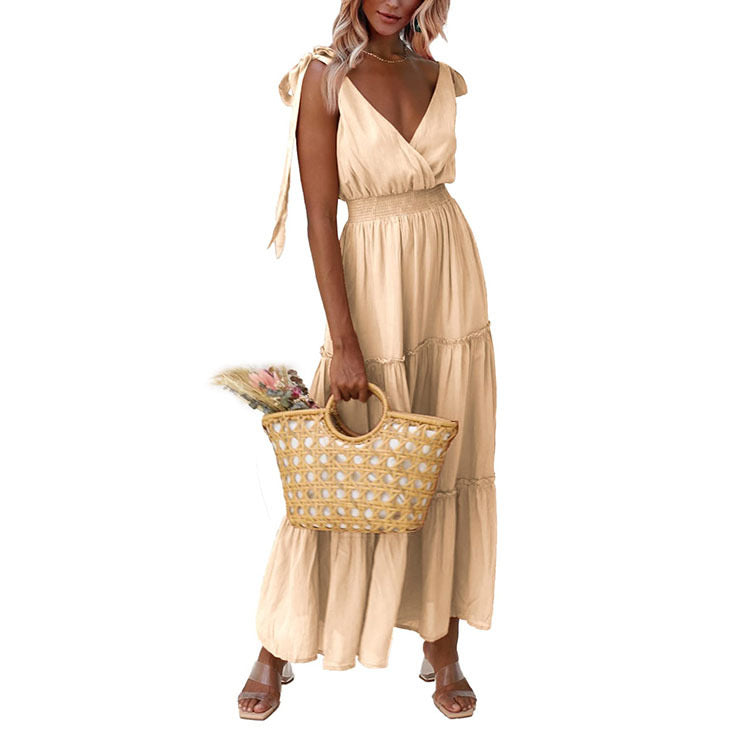 Women's Cross Neck Summer Sleeveless Tiered Maxi Dress