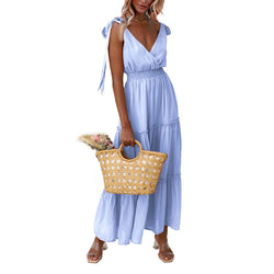 Women's Cross Neck Summer Sleeveless Tiered Maxi Dress