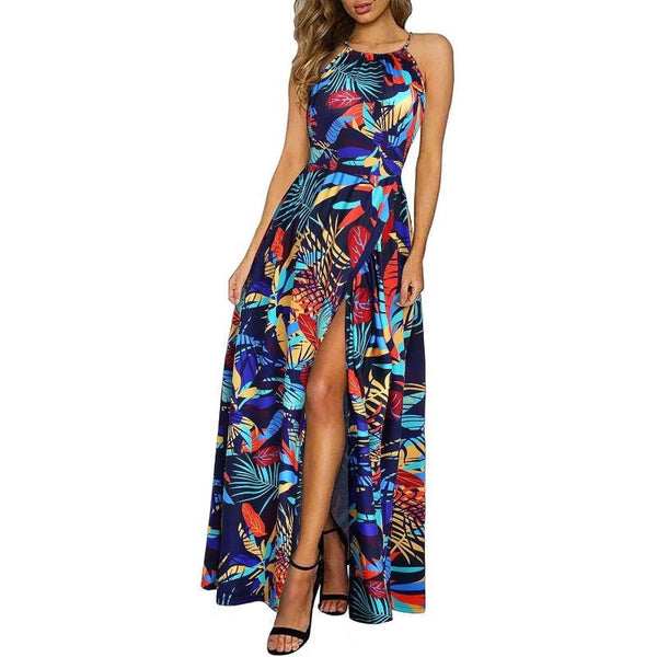 V Neck Spaghetti Strap Pockets Beach Boho Maxi Dress