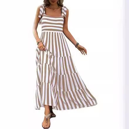 Casual Spaghetti Strap Tiered Floral Sleeveless Maxi Dress