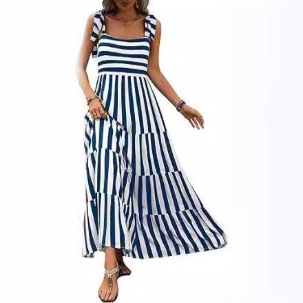 Casual Spaghetti Strap Tiered Floral Sleeveless Maxi Dress