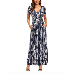 Womens' V-Neck Pattern Maxi Long Dress