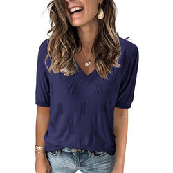 Short Sleeve V Neck Lightweight Thin Knit Blouse